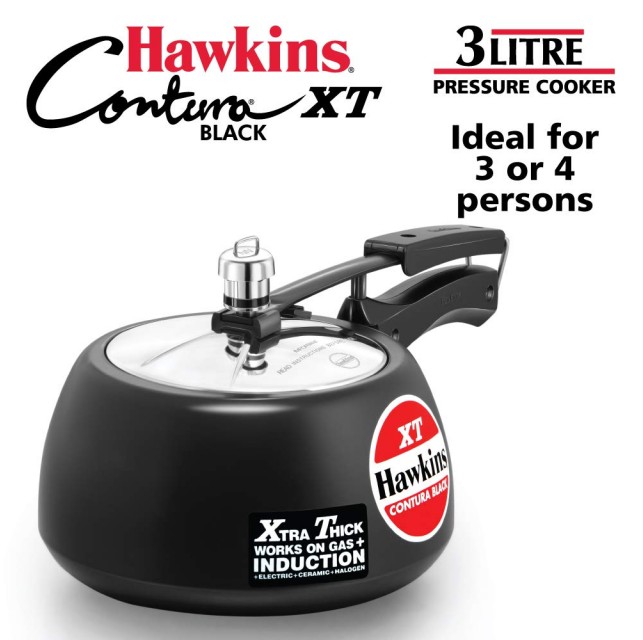 Hawkins Contura Black XT Induction Compatible Pressure Cooker, 3 Litre, Black (CXT30)